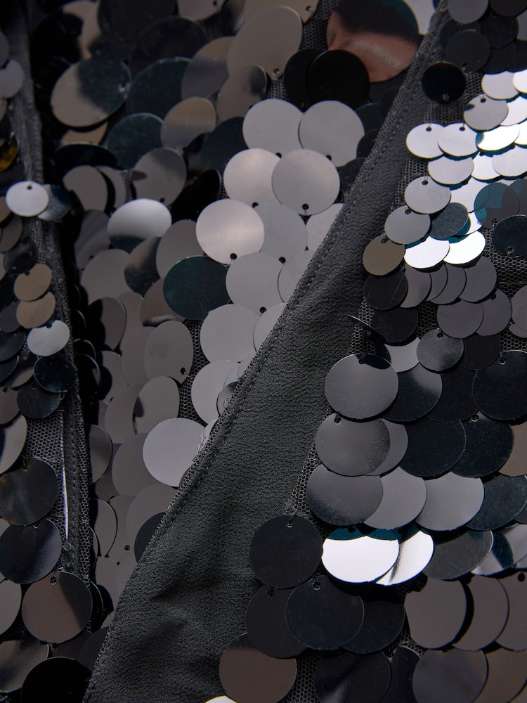 Black Sequin V-Neck Mini Dress - Image 7 of 7
