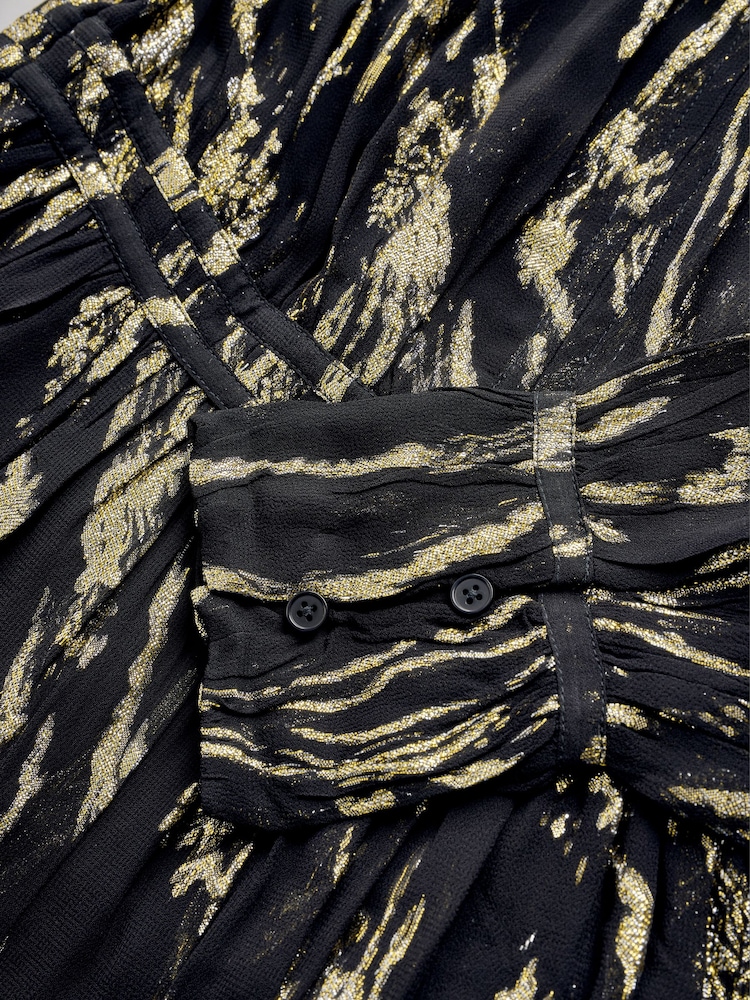 Schwarz/Gold - Langärmliges Midi-Boho-Stufenkleid - Bild 7 von 7 Schwarz/Gold - Langärmliges Midi-Boho-Stufenkleid - Bild 7 von 7