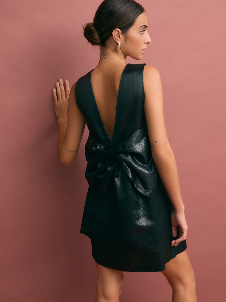 Black Bow Back Glitter Mini Dress - Image 1 of 7
