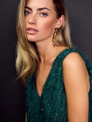 Forest Green Sleeveless Feather Detail Glitter Mini Dress - Image 5 of 5