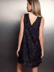 Black Sleeveless Feather Detail Glitter Mini Dress - Image 4 of 8