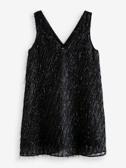Black Sleeveless Feather Detail Glitter Mini Dress - Image 6 of 8