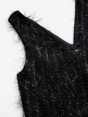 Black Sleeveless Feather Detail Glitter Mini Dress - Image 7 of 8