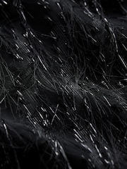 Black Sleeveless Feather Detail Glitter Mini Dress - Image 8 of 8