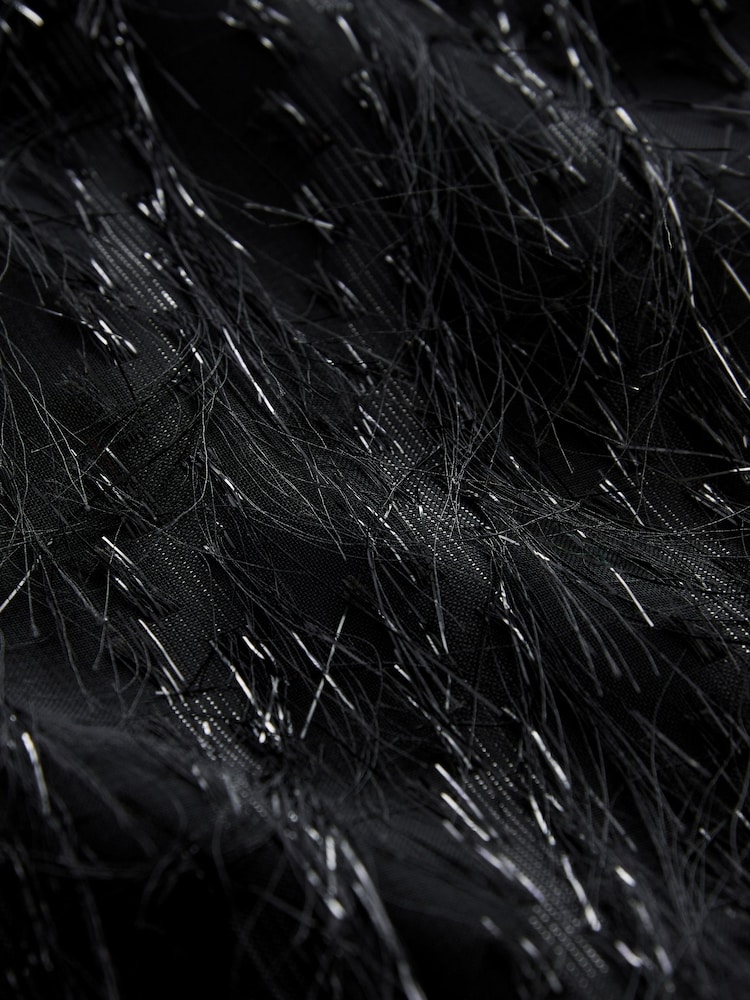Black Sleeveless Feather Detail Glitter Mini Dress - Image 8 of 8