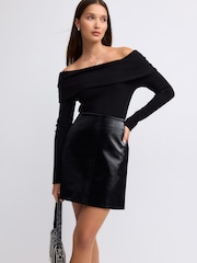 Black Croc Effect Faux Leather Mini Skirt - Image 1 of 4