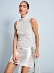 Rochelle Humes Silver Faux Leather Mini Skirt - Image 4 of 8