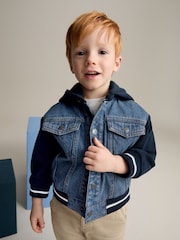 Navy 100% Cotton Denim Hooded Jacket (3mths-10yrs) - Image 1 of 9