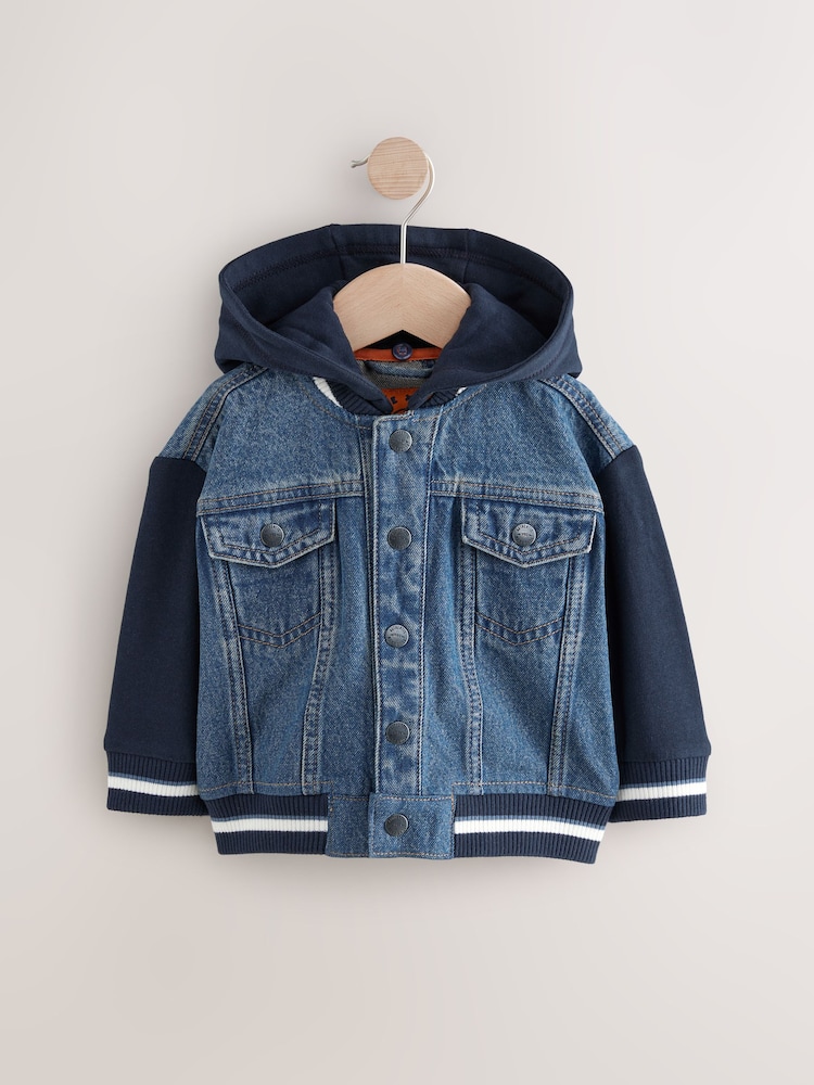 Navy 100% Cotton Denim Hooded Jacket (3mths-10yrs) - Image 4 of 9