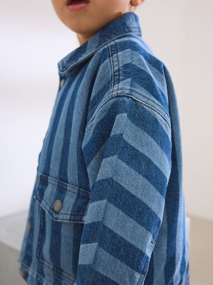 Blue Stripe 100% Cotton Denim Jacket (3mths-10yrs) - Image 4 of 8