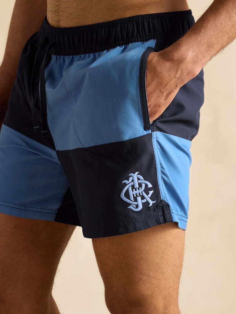 Joules Overton Blue & Navy Rugby Style Swim Shorts - Image 4 of 6