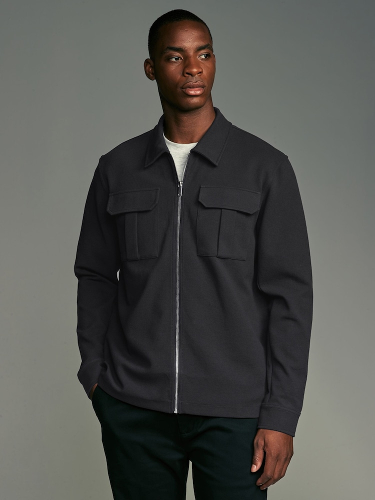 Charcoal Grey Zip-Up Shacket - Image 1 of 7