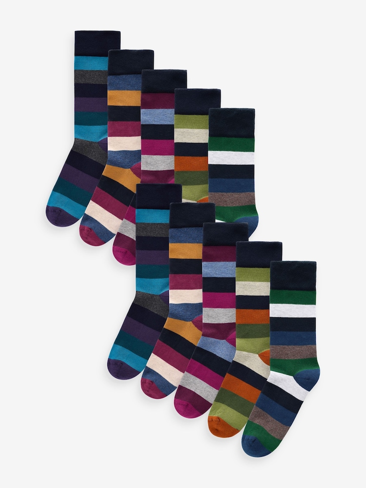 Striped 10 Pack Cushioned Sole Comfort Socks - Image 1 of 8