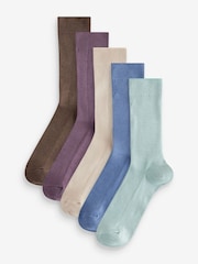 Blue/Purple/Pink Ribbed Socks 5 Pack - Image 1 of 8