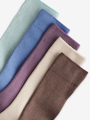 Blue/Purple/Pink Ribbed Socks 5 Pack - Image 8 of 8