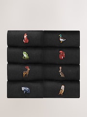 Black Woodland Fun Embroidered Socks 8 Pack - Image 1 of 10