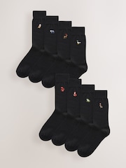 Black Woodland Fun Embroidered Socks 8 Pack - Image 2 of 10