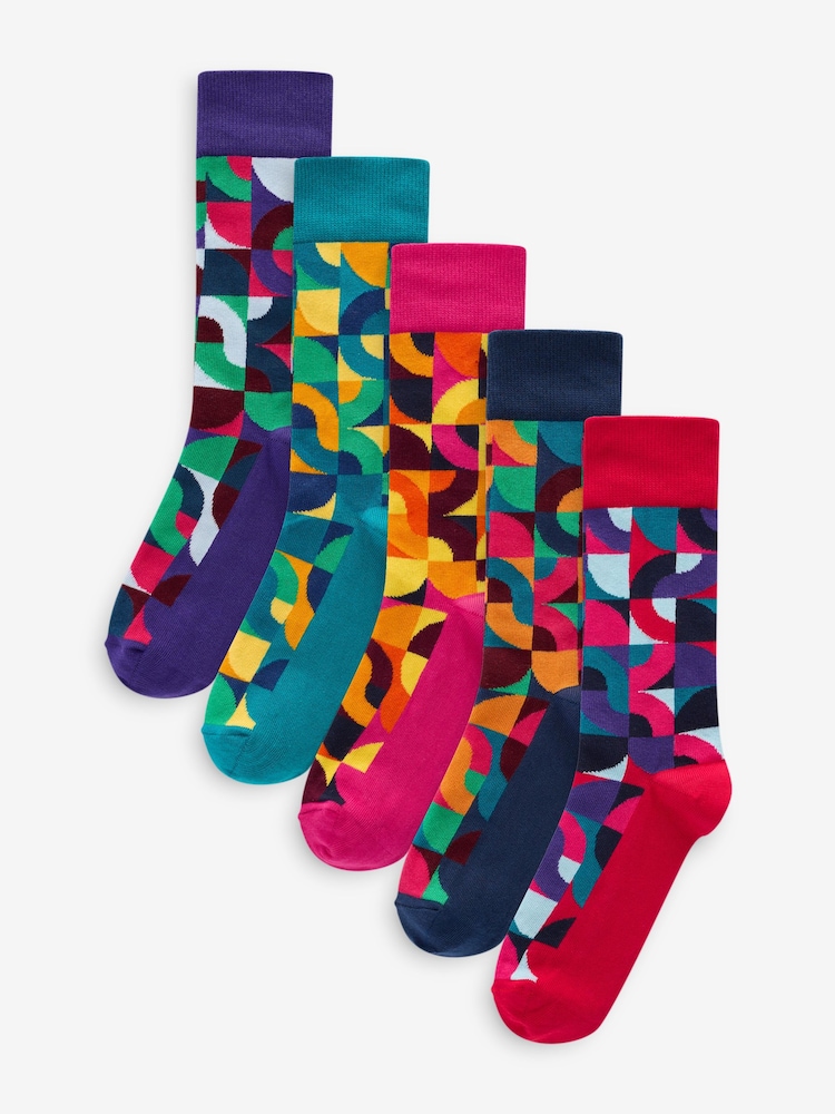 Leuchtendes Rot/Grün mit geometrischem Muster - Gemusterte Socken, 5er-Pack - Bild 1 von 8 Leuchtendes Rot/Grün mit geometrischem Muster - Gemusterte Socken, 5er-Pack - Bild 1 von 8
