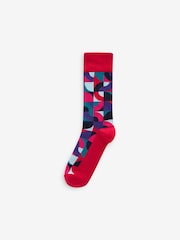Rouge vif/Vert Geo - Lot de 5 paires de chaussettes à motifs - Image 2 de 8