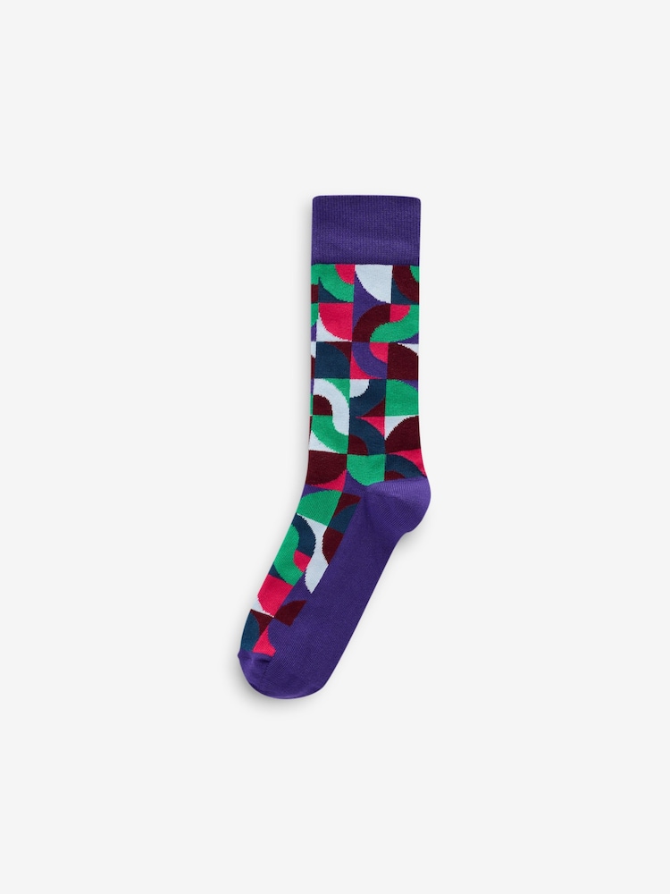 Rouge vif/Vert Geo - Lot de 5 paires de chaussettes à motifs - Image 3 of 8