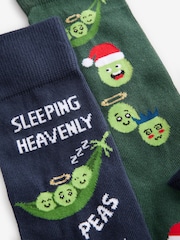 Blue/Green Christmas Pattern Socks 2 Pack - Image 1 of 5