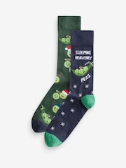 Blue/Green Christmas Pattern Socks 2 Pack - Image 2 of 5