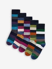 Striped 5 Pack Cushioned Sole Comfort Socks - Image 1 of 8