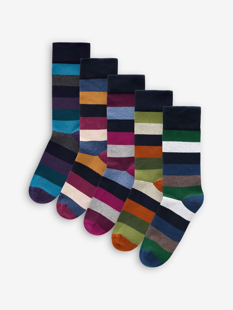 Striped 5 Pack Cushioned Sole Comfort Socks - Image 1 of 8