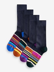 Navy Blue Striped Signature Bamboo Socks 4 Pack - Image 1 of 6