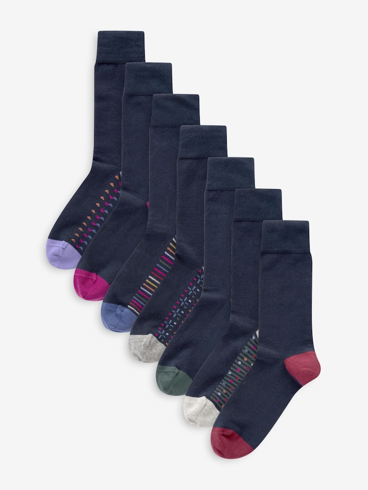 Granatowy w geometryczne paski - Męskie skarpetki z wysoką zawartością bawełny, w kolorze czarnym - Obraz 1 z 9