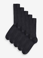 Black Ribbed Socks 5 Pack - Image 1 of 3