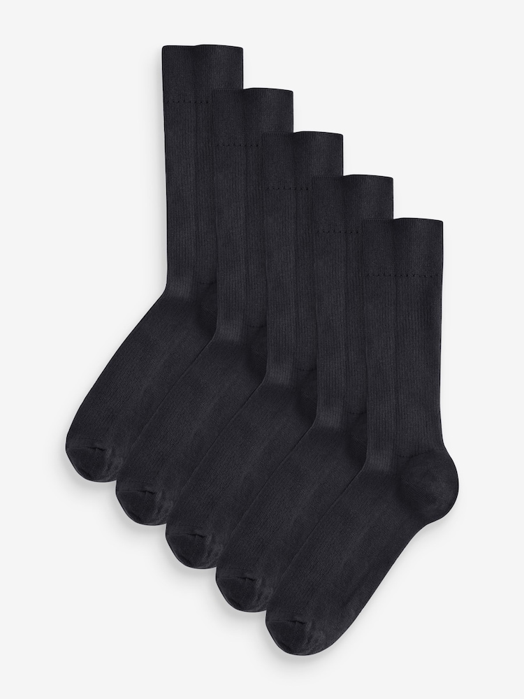 Black Ribbed Socks 5 Pack - Image 1 of 3