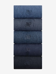 Navy Blue Marl 5 Pack Embroidered Lasting Fresh Socks - Image 1 of 6