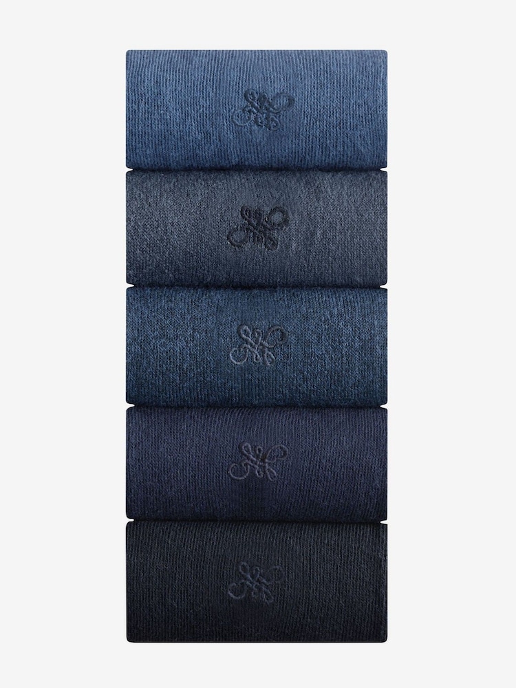 Navy Blue Marl 5 Pack Embroidered Lasting Fresh Socks - Image 1 of 6