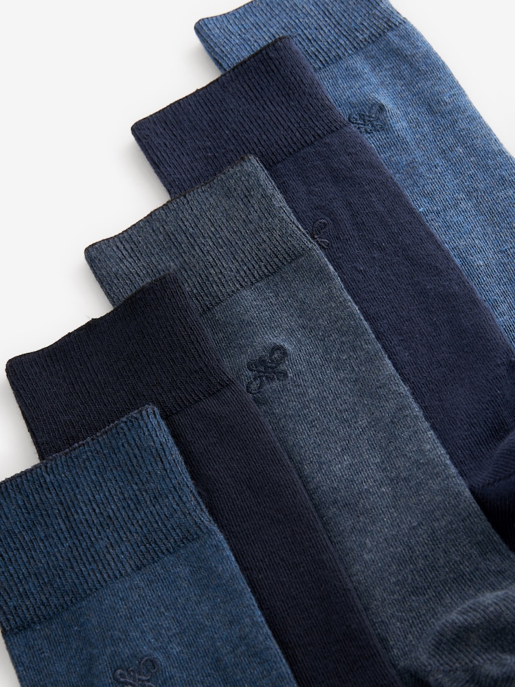 Navy Blue Marl 5 Pack Embroidered Lasting Fresh Socks - Image 6 of 6