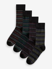 Black Colour Pop Stripe Pattern Modal Signature Socks 4 Pack - Image 1 of 4