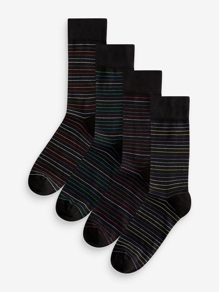 Black Colour Pop Stripe Pattern Modal Signature Socks 4 Pack - Image 1 of 4