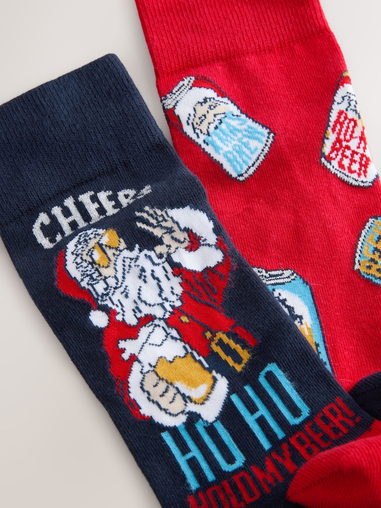 Red/Black Christmas Pattern Socks 2 Pack - Image 1 of 5