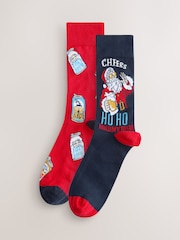 Red/Black Christmas Pattern Socks 2 Pack - Image 2 of 5