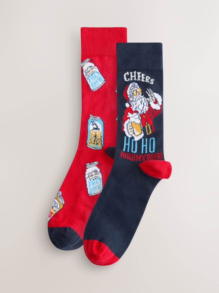 Rot/Schwarz - Socken mit Weihnachtsmotiv im 2er-Pack - Bild 2 von 5 Rot/Schwarz - Socken mit Weihnachtsmotiv im 2er-Pack - Bild 2 von 5