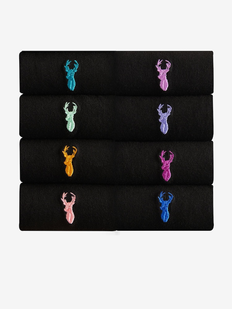 Black 8 Pack Multi Stag Lasting Fresh Embroidered Socks - Image 1 of 10