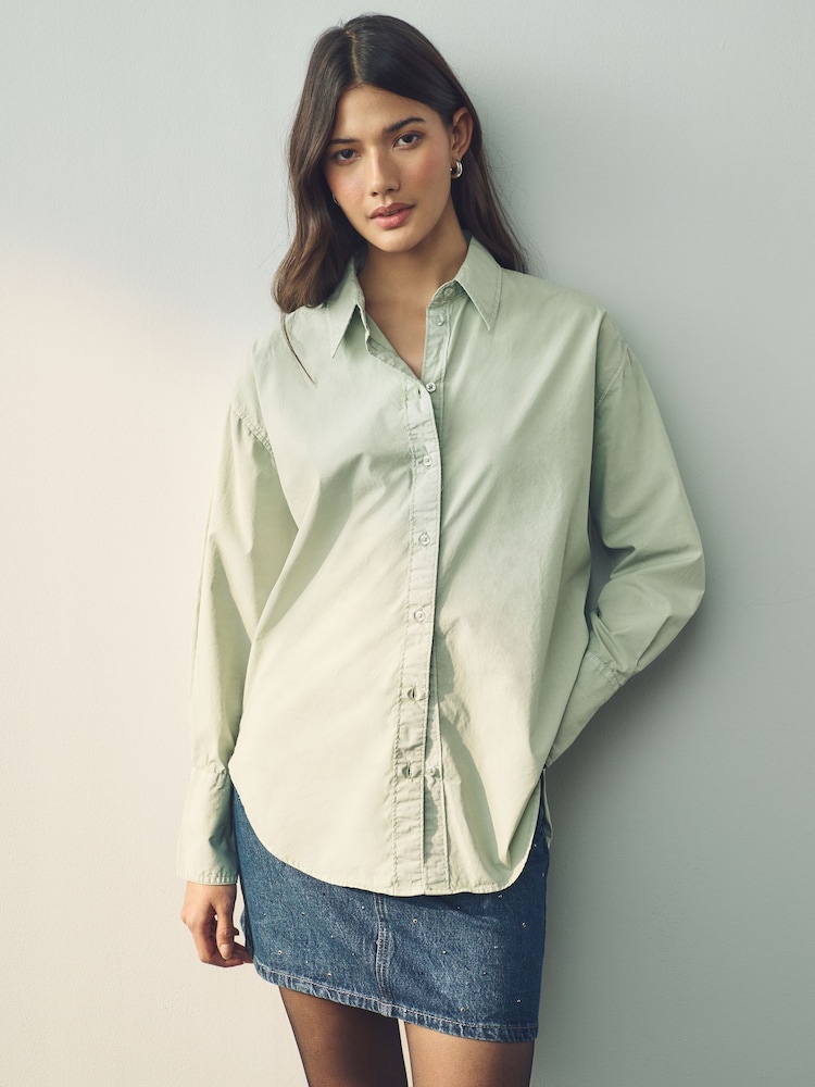 Sage Green Washed Oversized Shirt - Image 1 of 7