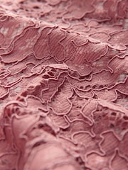 Rose Pink Round Neck Lace Long Sleeve Blouse - Image 9 of 9