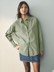 Khaki Green Washed Oversized Shirt - Image 1 of 6