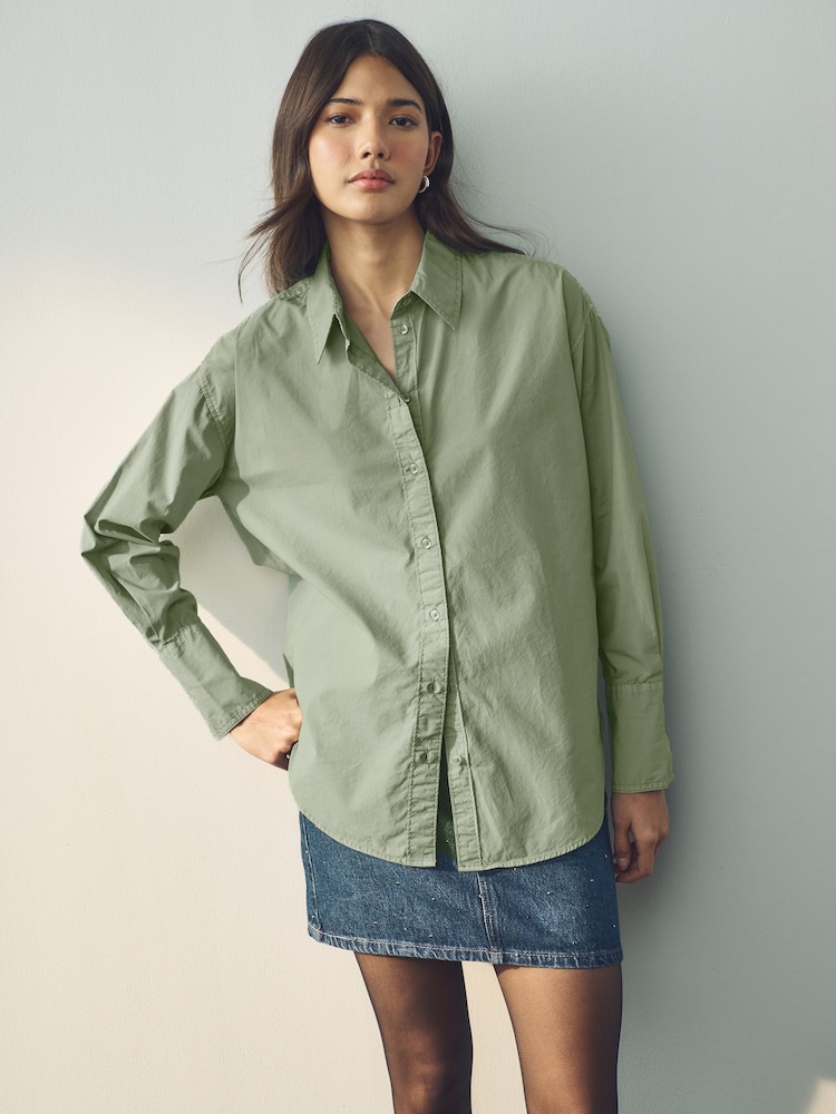 Khaki Green Washed Oversized Shirt - Image 1 of 6