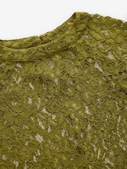 Olive Round Neck Lace Long Sleeve Blouse - Image 6 of 8