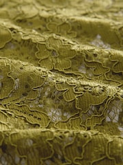 Olive Round Neck Lace Long Sleeve Blouse - Image 7 of 8
