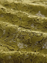 Olive Round Neck Lace Long Sleeve Blouse - Image 8 of 8