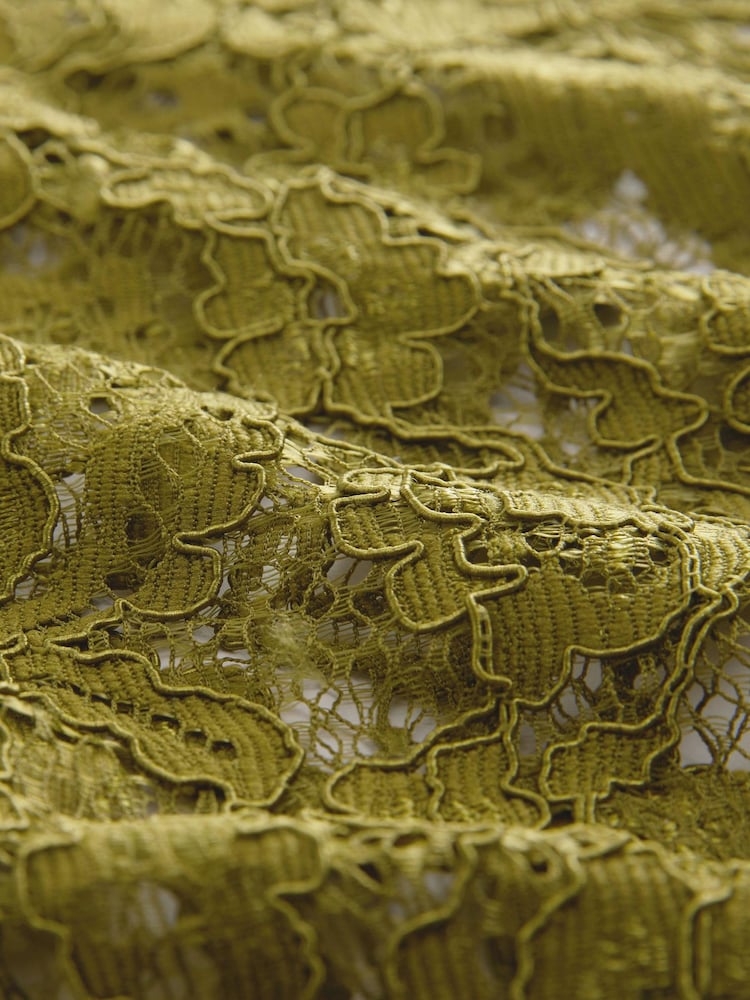 Olive Round Neck Lace Long Sleeve Blouse - Image 8 of 8
