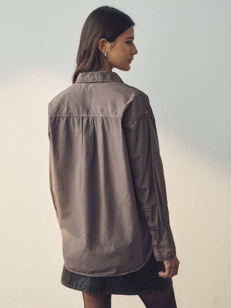 Mink Brown Washed Oversized Shirt - Image 2 of 8